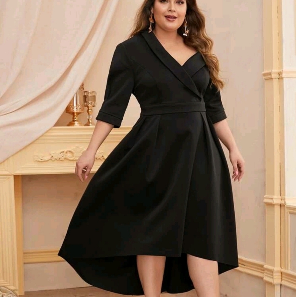 Black high low asymmetrical neckline dress size 18